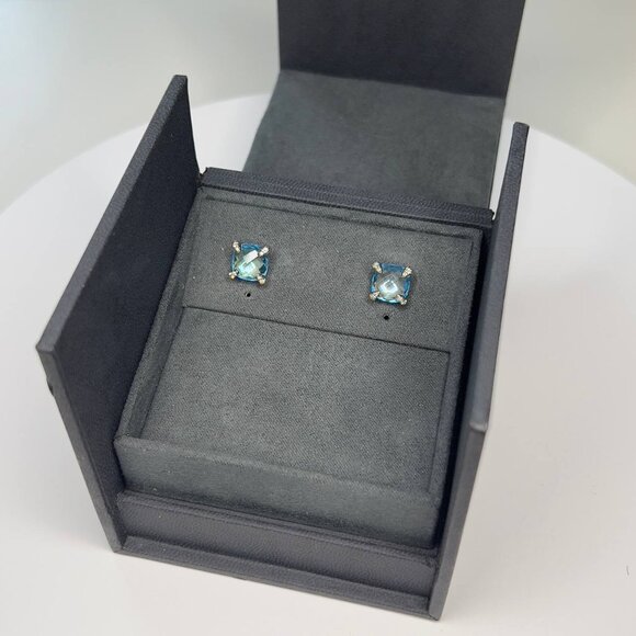 Authentic david yurman chatelaine earrings blue topaz diamonds sterling silver - Picture 3 of 9